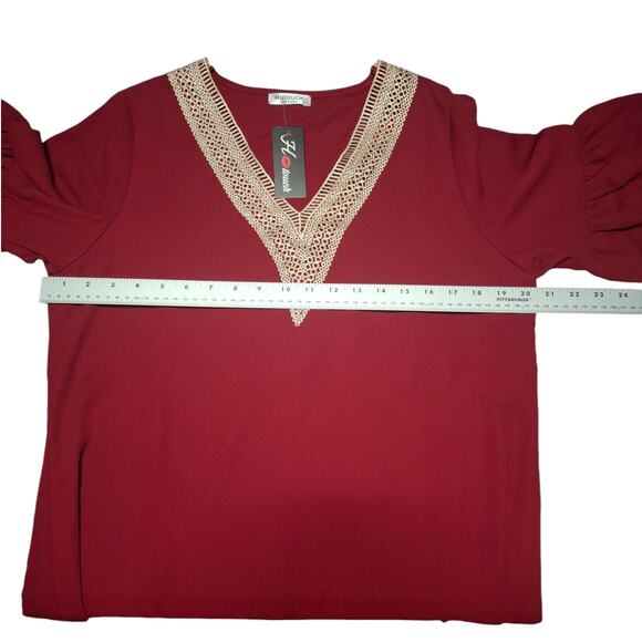 Hotouch Boho Burgundy Trapeze Dress M – Crochet Detail, Flounce Sleeves - Picture 3 of 7